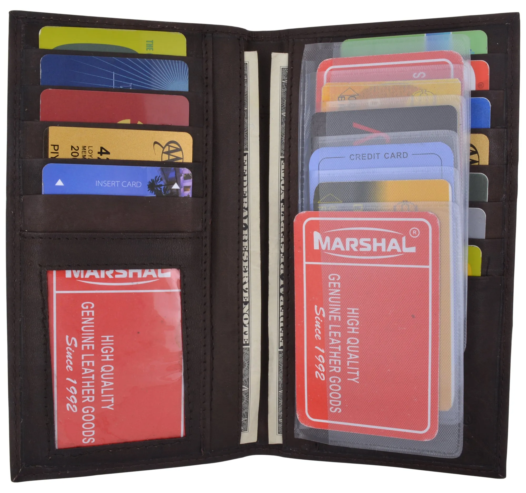 Marshal Men's Leather Long Wallet Pockets ID Card Clutch Bifold Purse
