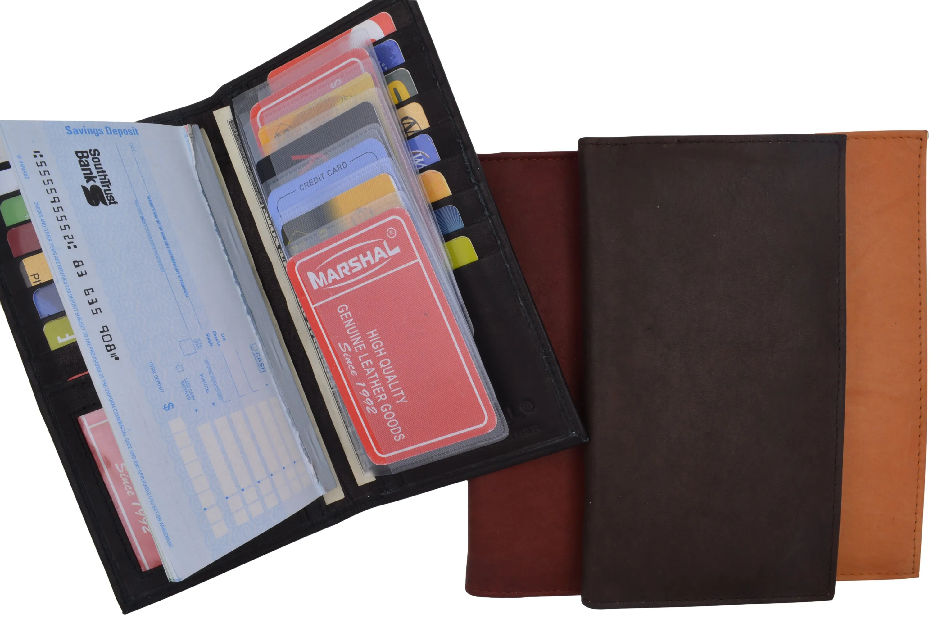 Marshal Men's Leather Long Wallet Pockets ID Card Clutch Bifold Purse