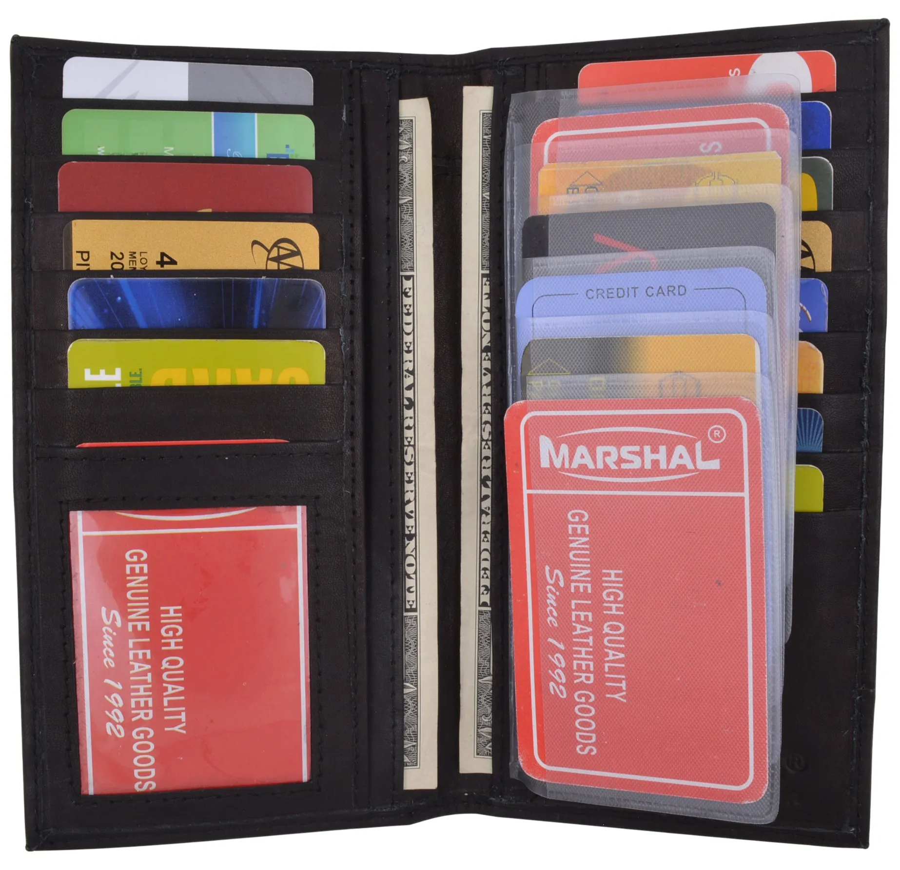 Marshal Men's Leather Long Wallet Pockets ID Card Clutch Bifold Purse