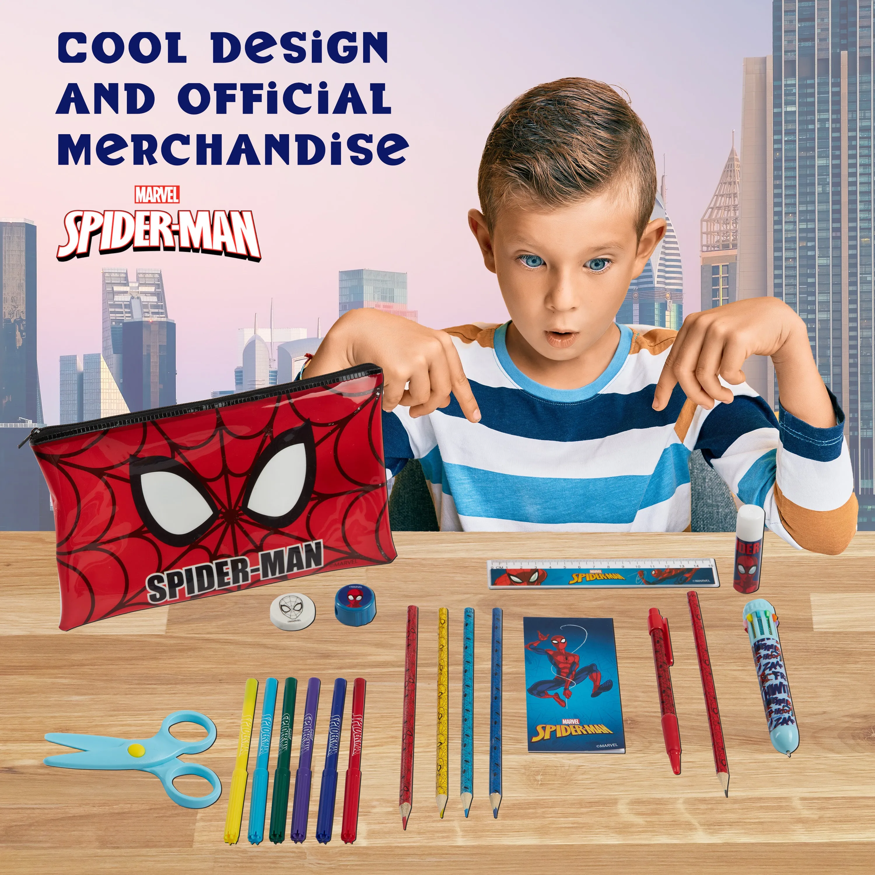 Marvel Spiderman Pencil Case for Kids, Filled Pencil Case with Stationery  Included
