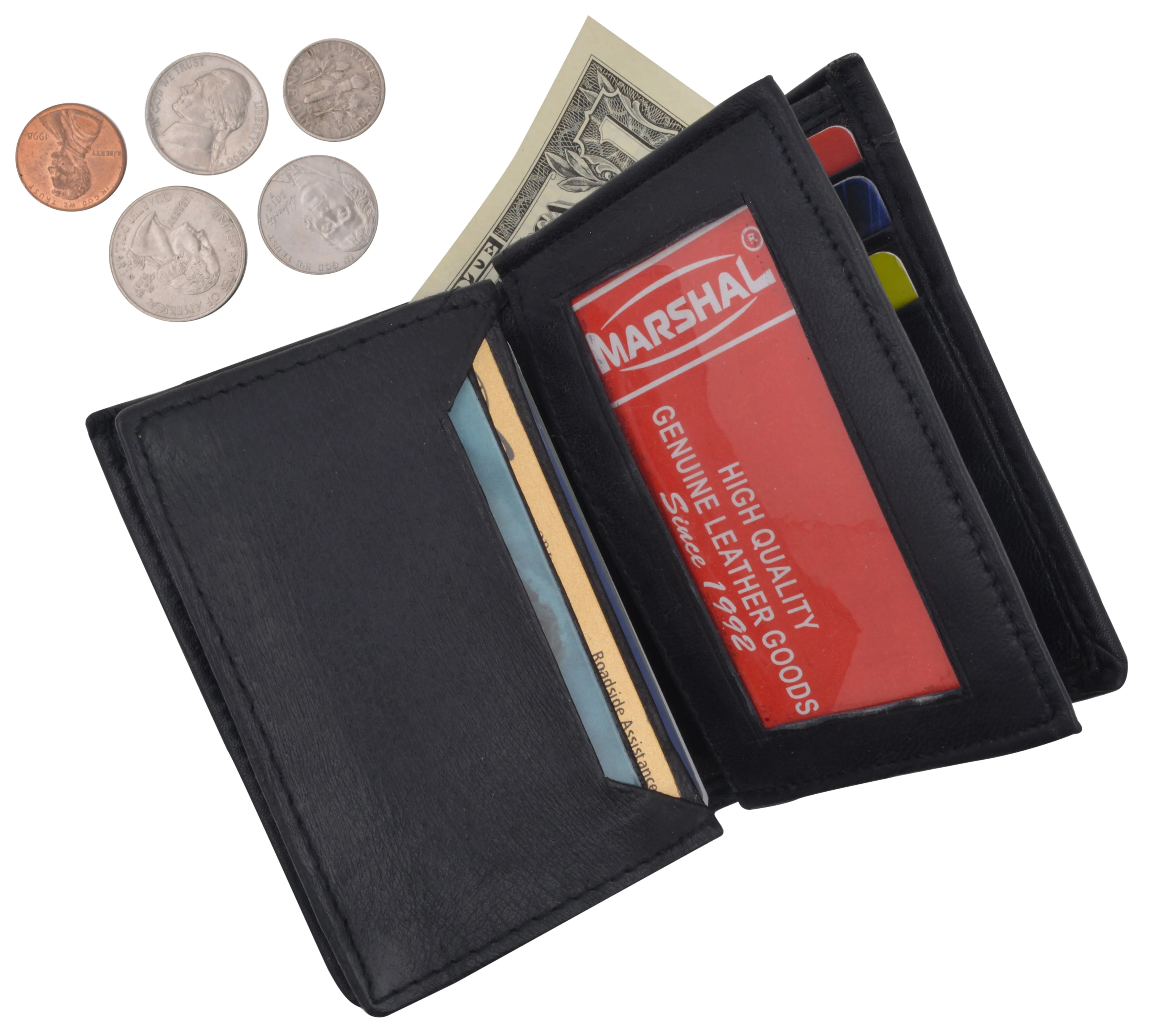 Mens Premium Leather Expandable Business Card Holder Credit Card Wallet Black