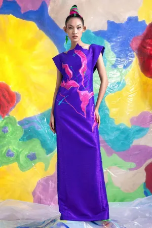 Merida Straight Cap Sleeved Taffeta Floor Length Dress