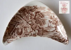Midwinter Rural England Brown Transferware Crescent Bone Dish Horses English Inn