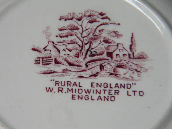 Midwinter Rural England Brown Transferware Crescent Bone Dish Horses English Inn