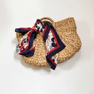 Navy Red White Floral Scarf