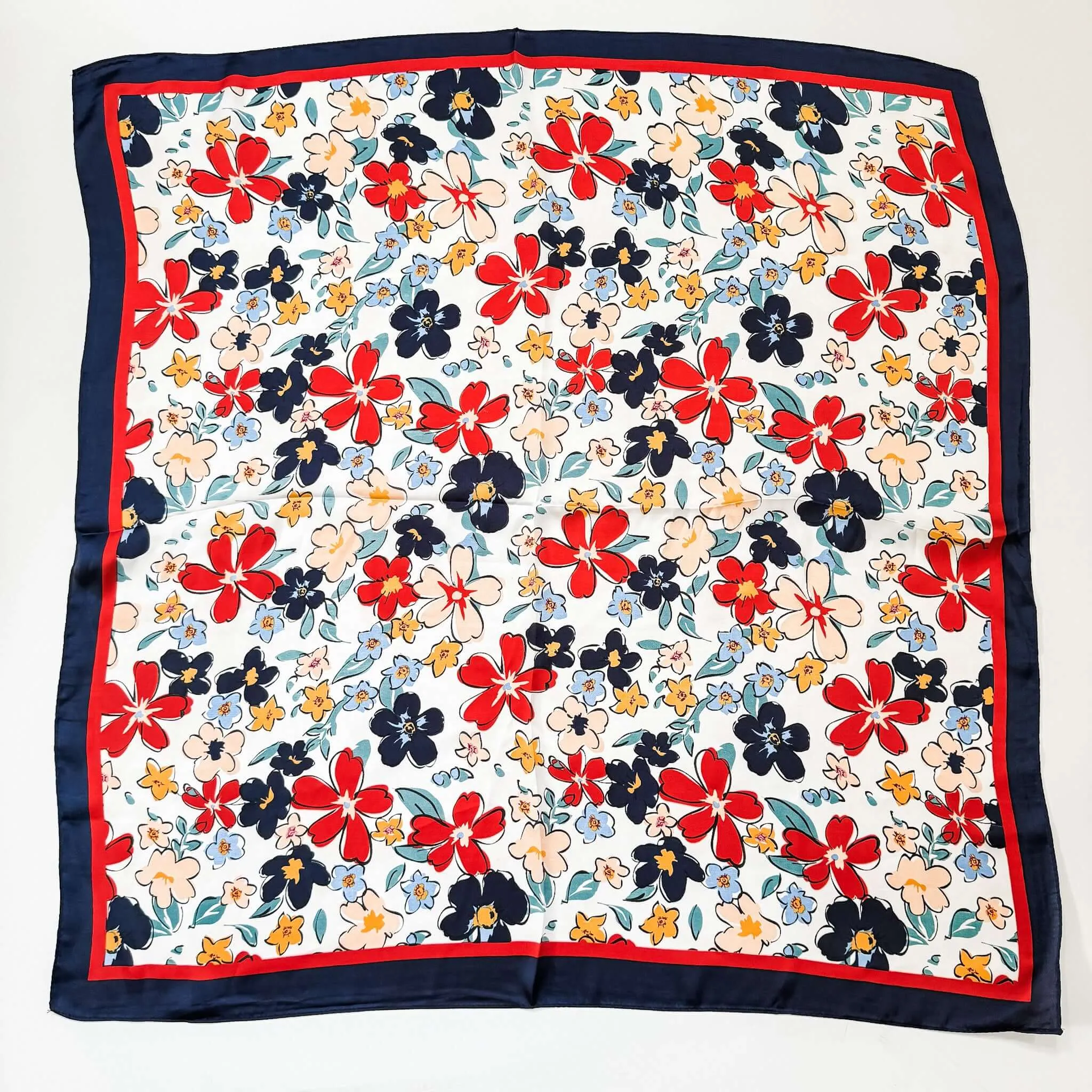 Navy Red White Floral Scarf
