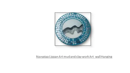 Navyataa Lippan Art Blue Mirror Wall Hanging, 12" Round MDF Board, Handmade Clay and Mirror Decorative Art Item