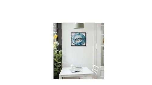 Navyataa Lippan Art Blue Mirror Wall Hanging, 12" Round MDF Board, Handmade Clay and Mirror Decorative Art Item