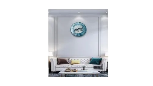 Navyataa Lippan Art Blue Mirror Wall Hanging, 12" Round MDF Board, Handmade Clay and Mirror Decorative Art Item