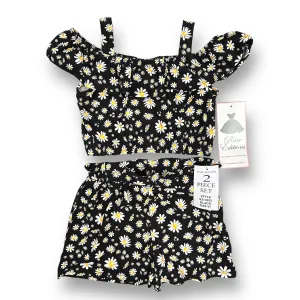 NEW! Girls Rare Editions Size 4T Black & White Daisies Cropped 2-Pc Outfit
