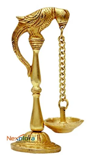 Nexplora Industries Pvt. Ltd. Brass Parrot Design Oil Lamp | Bird Diya | Deepak | Pooja Item | Fengshui Gift