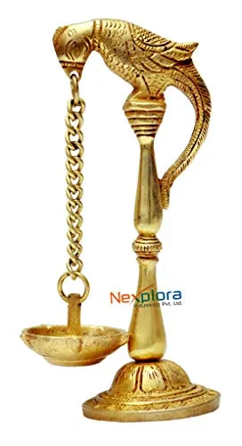 Nexplora Industries Pvt. Ltd. Brass Parrot Design Oil Lamp | Bird Diya | Deepak | Pooja Item | Fengshui Gift