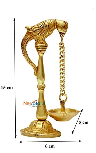 Nexplora Industries Pvt. Ltd. Brass Parrot Design Oil Lamp | Bird Diya | Deepak | Pooja Item | Fengshui Gift