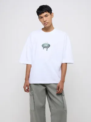 Nuon White Text Design Relaxed-Fit Cotton T-Shirt
