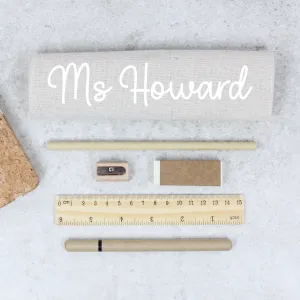 Personalised Teacher Roll Up Pencil Case with 5 Piece Stationery