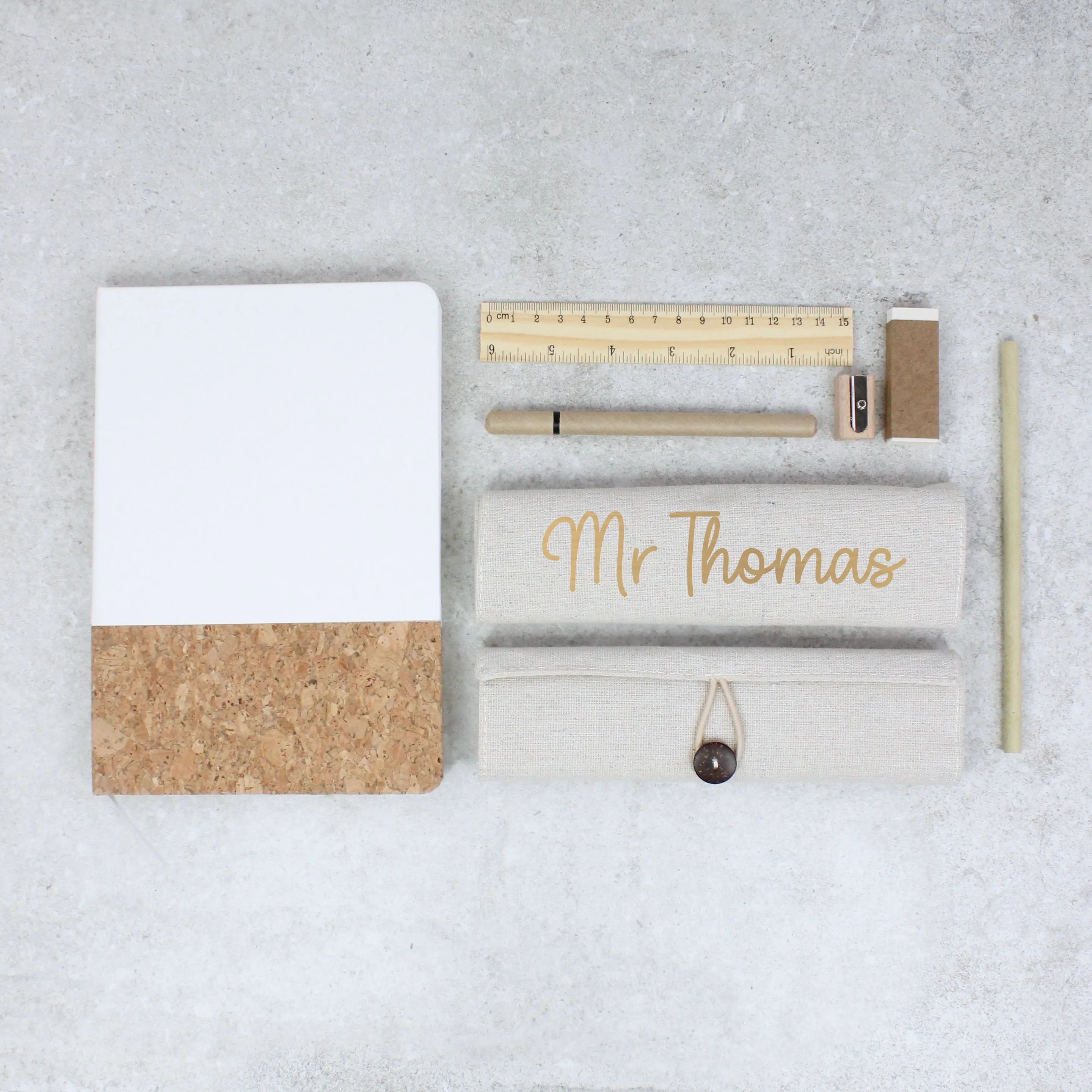 Personalised Teacher Roll Up Pencil Case with 5 Piece Stationery