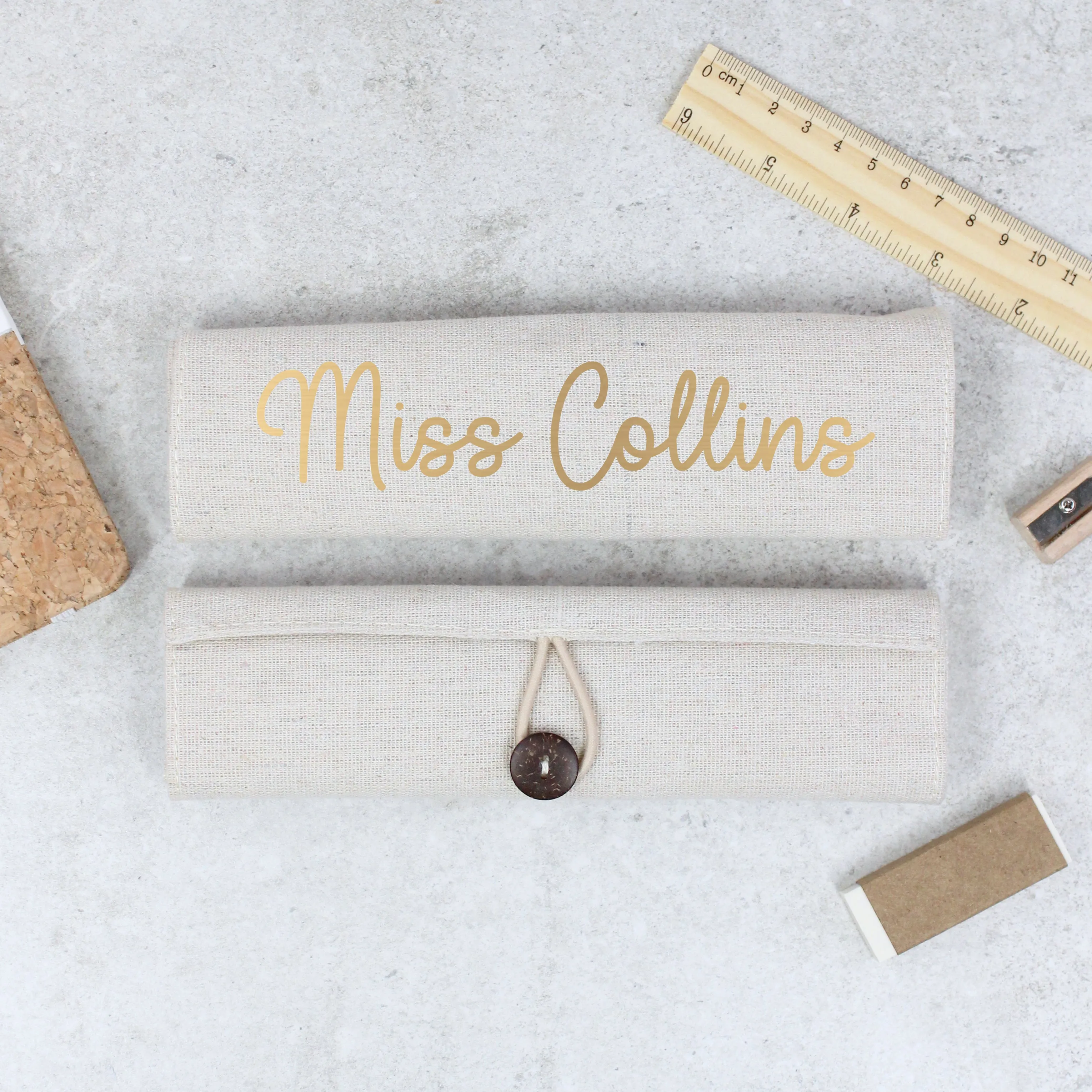 Personalised Teacher Roll Up Pencil Case with 5 Piece Stationery