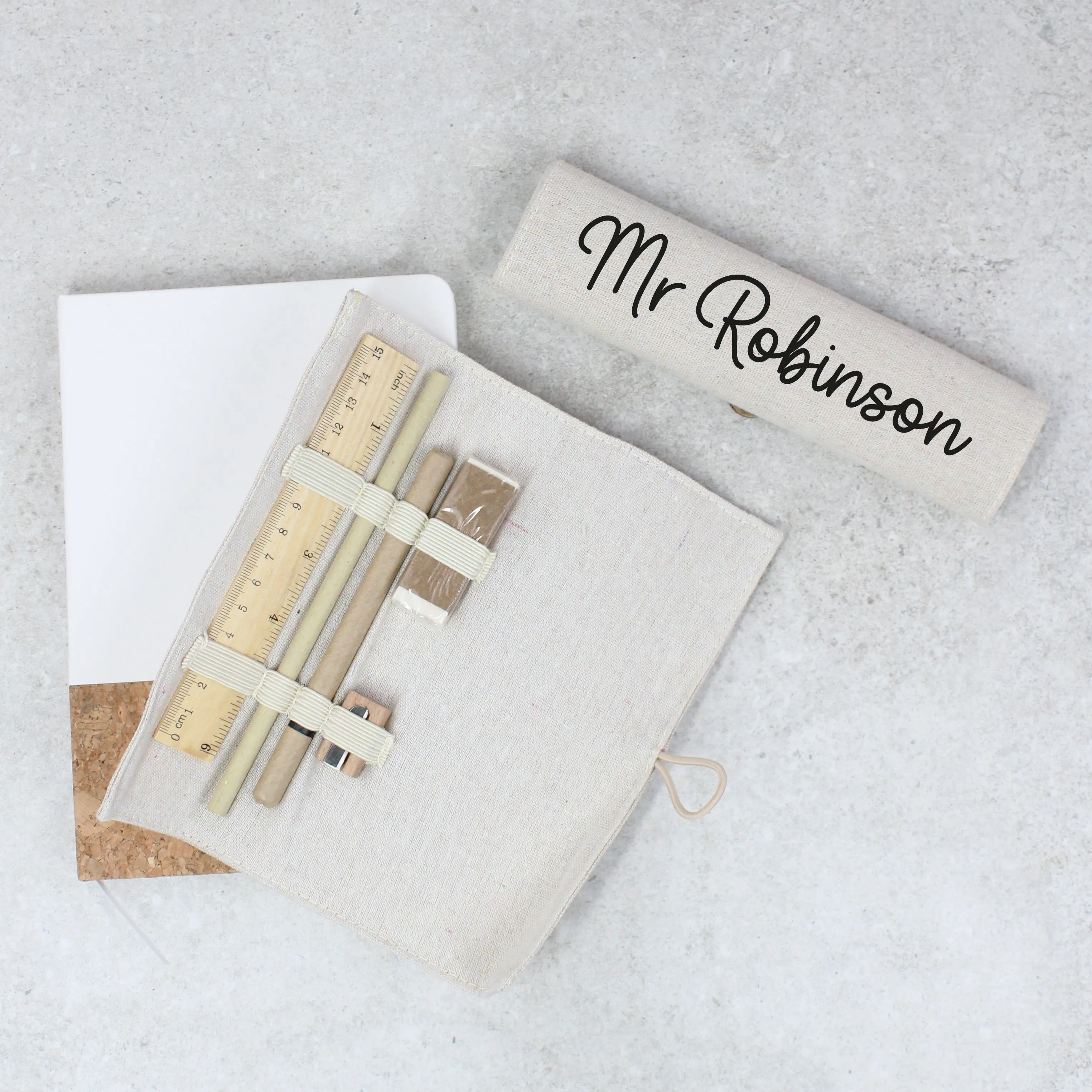 Personalised Teacher Roll Up Pencil Case with 5 Piece Stationery