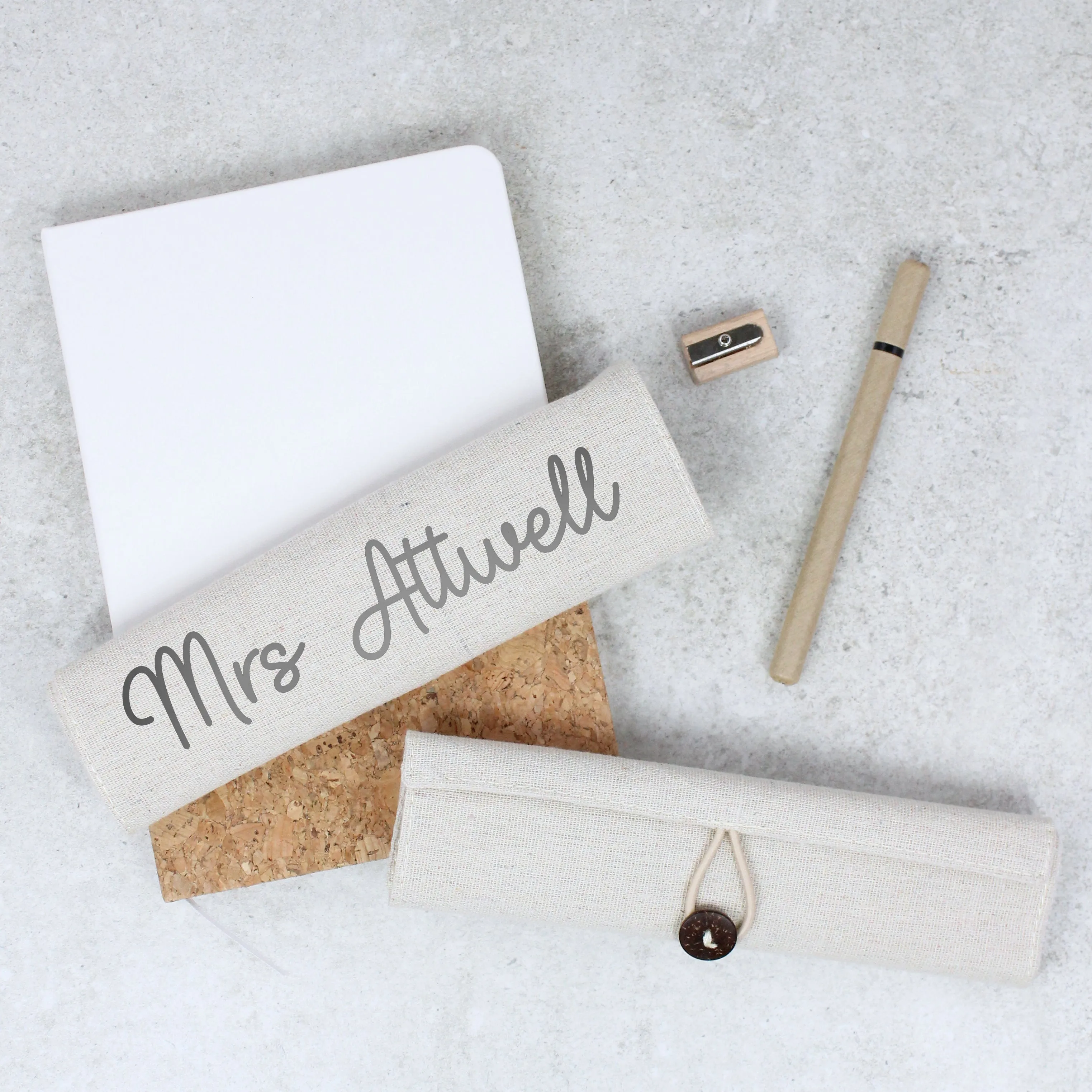 Personalised Teacher Roll Up Pencil Case with 5 Piece Stationery