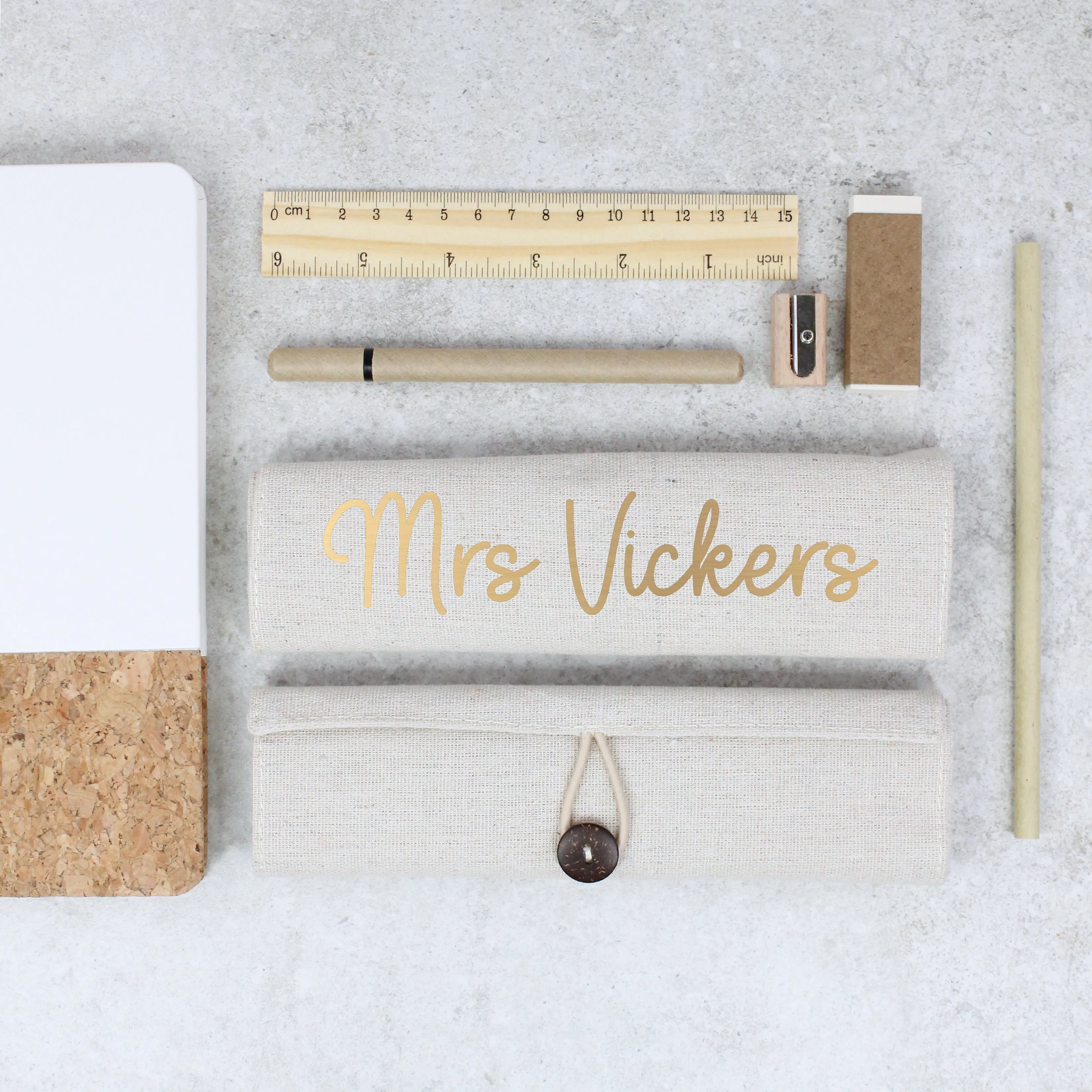 Personalised Teacher Roll Up Pencil Case with 5 Piece Stationery