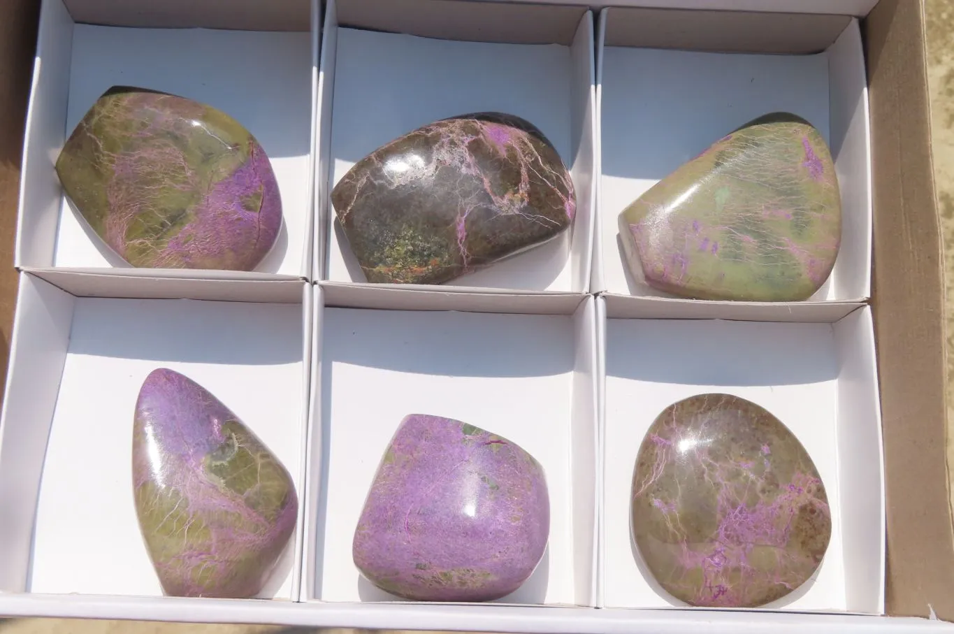 Polished Stichtite Standing Free Forms x 6 From Barberton, South Africa