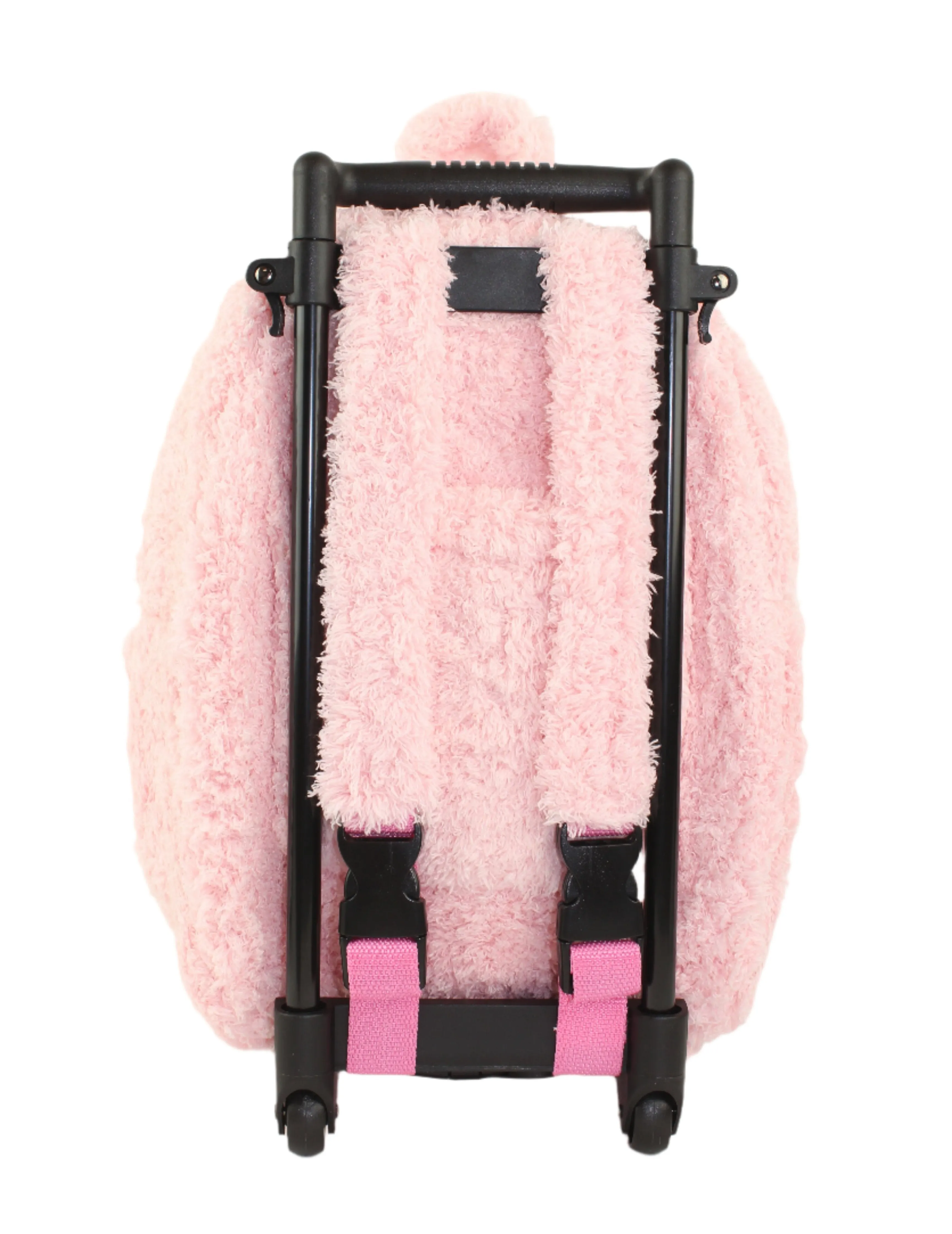 Popatu Kid's Pink Rolling Backpack with Grey Kitty Removable Plush