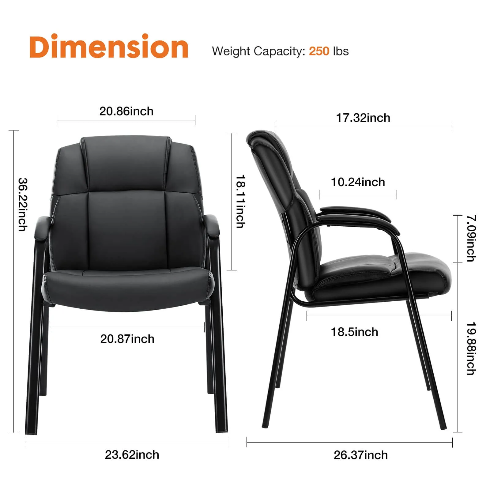 PU Leather Conference Room Reception Chairs with Padded Arms,No Wheels Executive Office Chair