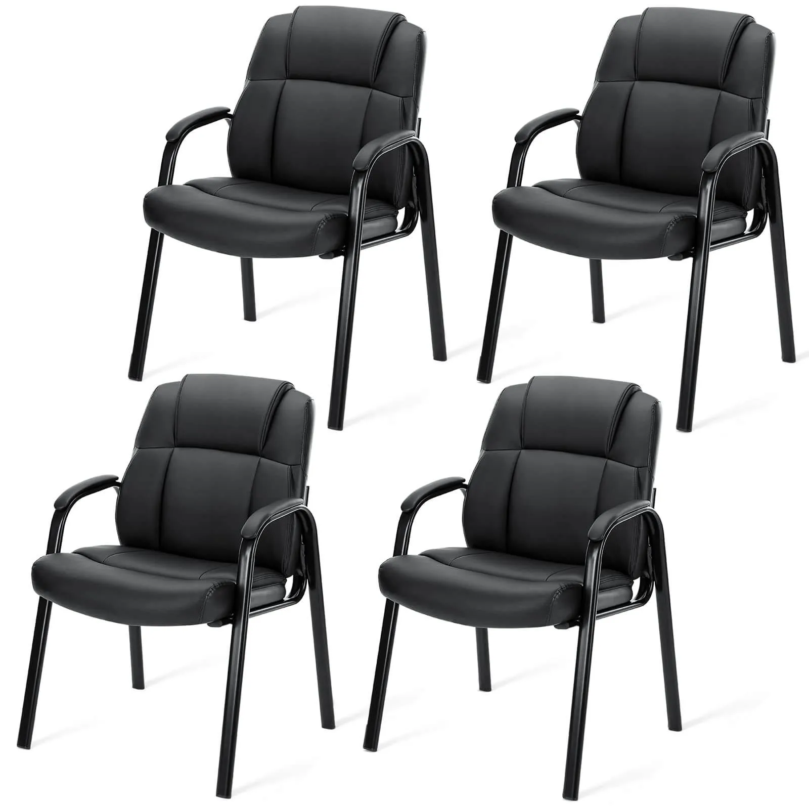 PU Leather Conference Room Reception Chairs with Padded Arms,No Wheels Executive Office Chair