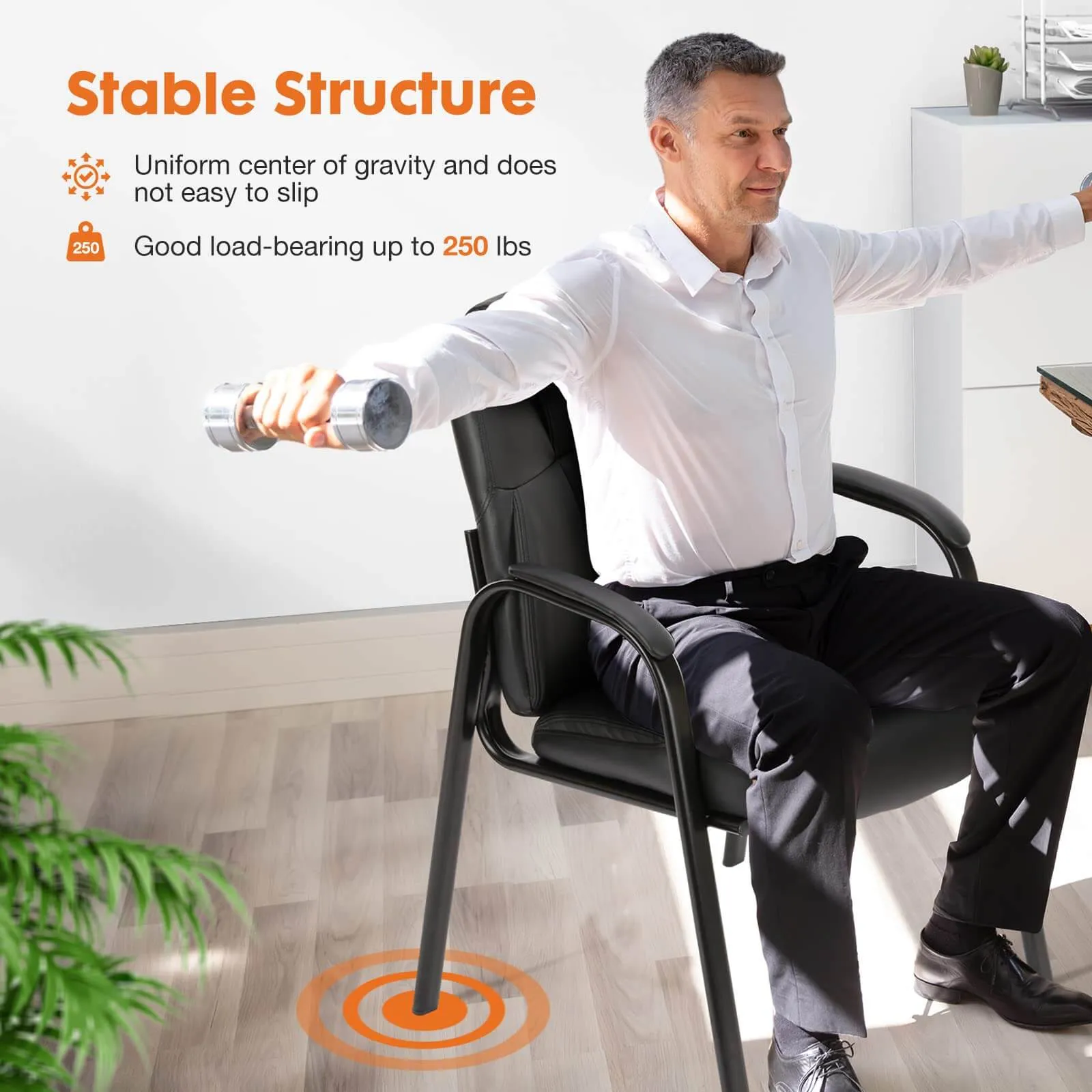 PU Leather Conference Room Reception Chairs with Padded Arms,No Wheels Executive Office Chair