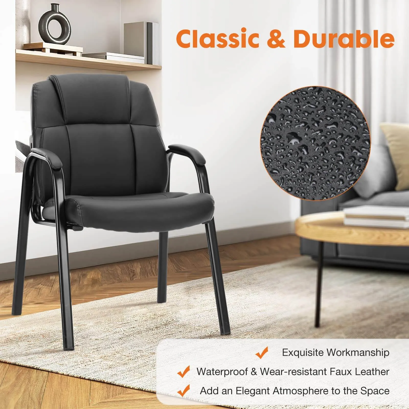 PU Leather Conference Room Reception Chairs with Padded Arms,No Wheels Executive Office Chair
