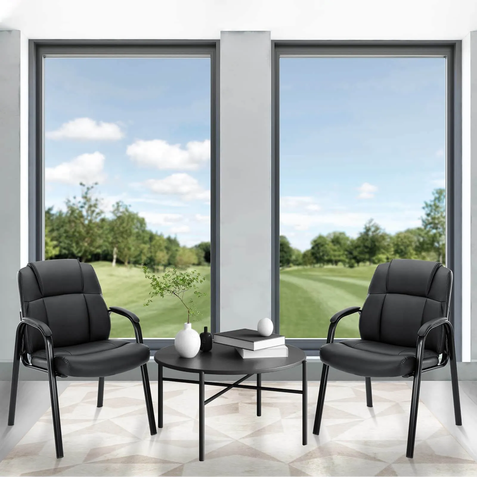 PU Leather Conference Room Reception Chairs with Padded Arms,No Wheels Executive Office Chair