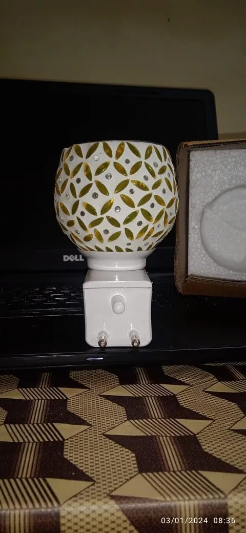 PulGos Multipurpose Kapoor Dani Night Lamp and Aroma Burner, Electric Incense Burner for Home and Office, Ceramic Aromatherapy Kapoor Dani in Yellow, Electric Dhoop Dani