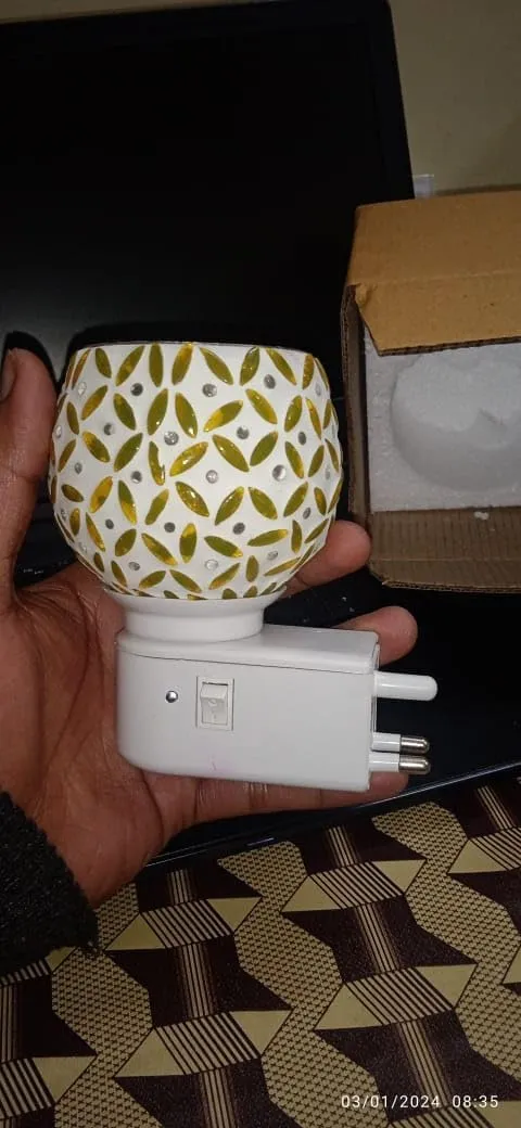 PulGos Multipurpose Kapoor Dani Night Lamp and Aroma Burner, Electric Incense Burner for Home and Office, Ceramic Aromatherapy Kapoor Dani in Yellow, Electric Dhoop Dani