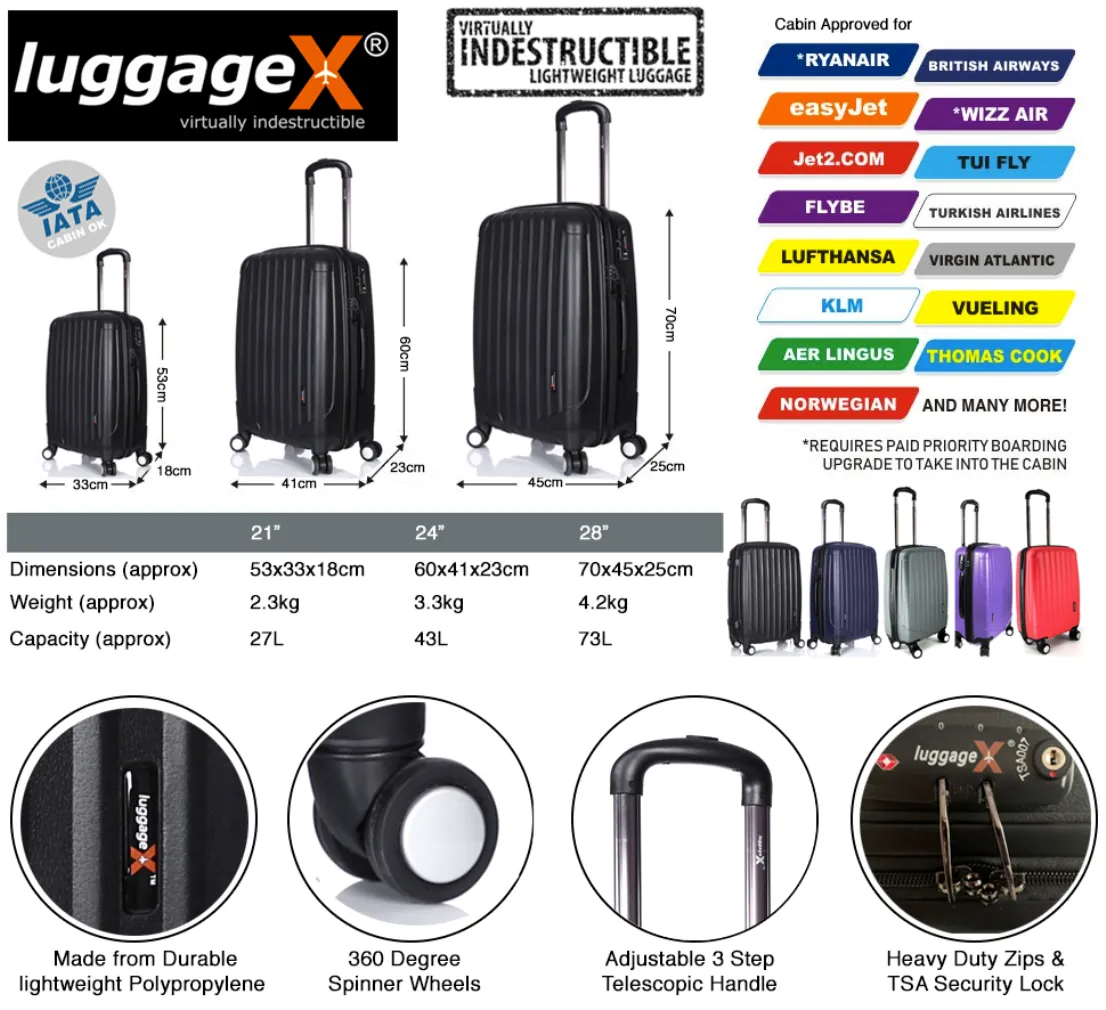 Purple Suitcase Set of 3 Hard Shell Luggage X 4 Double Spinner Wheels