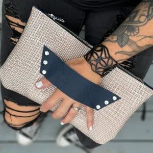 [raleigh leather] Clutch - Blush   Silver Embossed with Navy