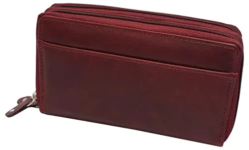 RFID Blocking Cellphone Wallet for Women Dual Zipper Long Purse with Removable Checkbook Holder