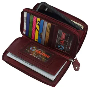 RFID Blocking Cellphone Wallet for Women Dual Zipper Long Purse with Removable Checkbook Holder
