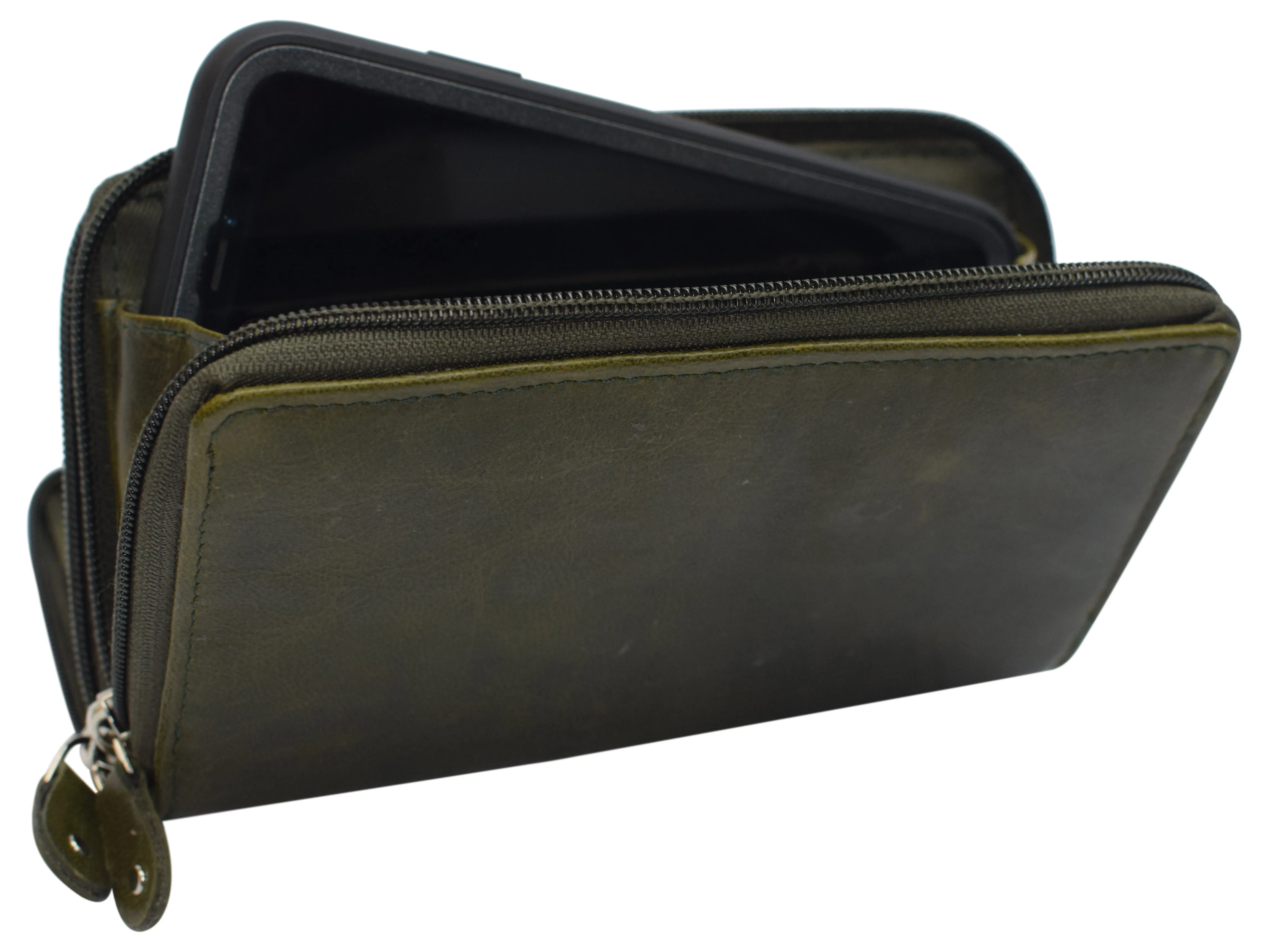 RFID Blocking Cellphone Wallet for Women Dual Zipper Long Purse with Removable Checkbook Holder