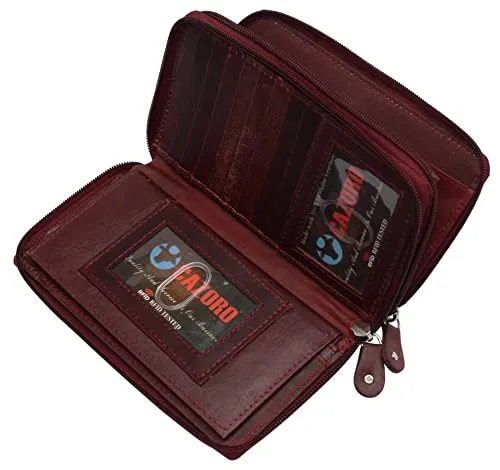 RFID Blocking Cellphone Wallet for Women Dual Zipper Long Purse with Removable Checkbook Holder