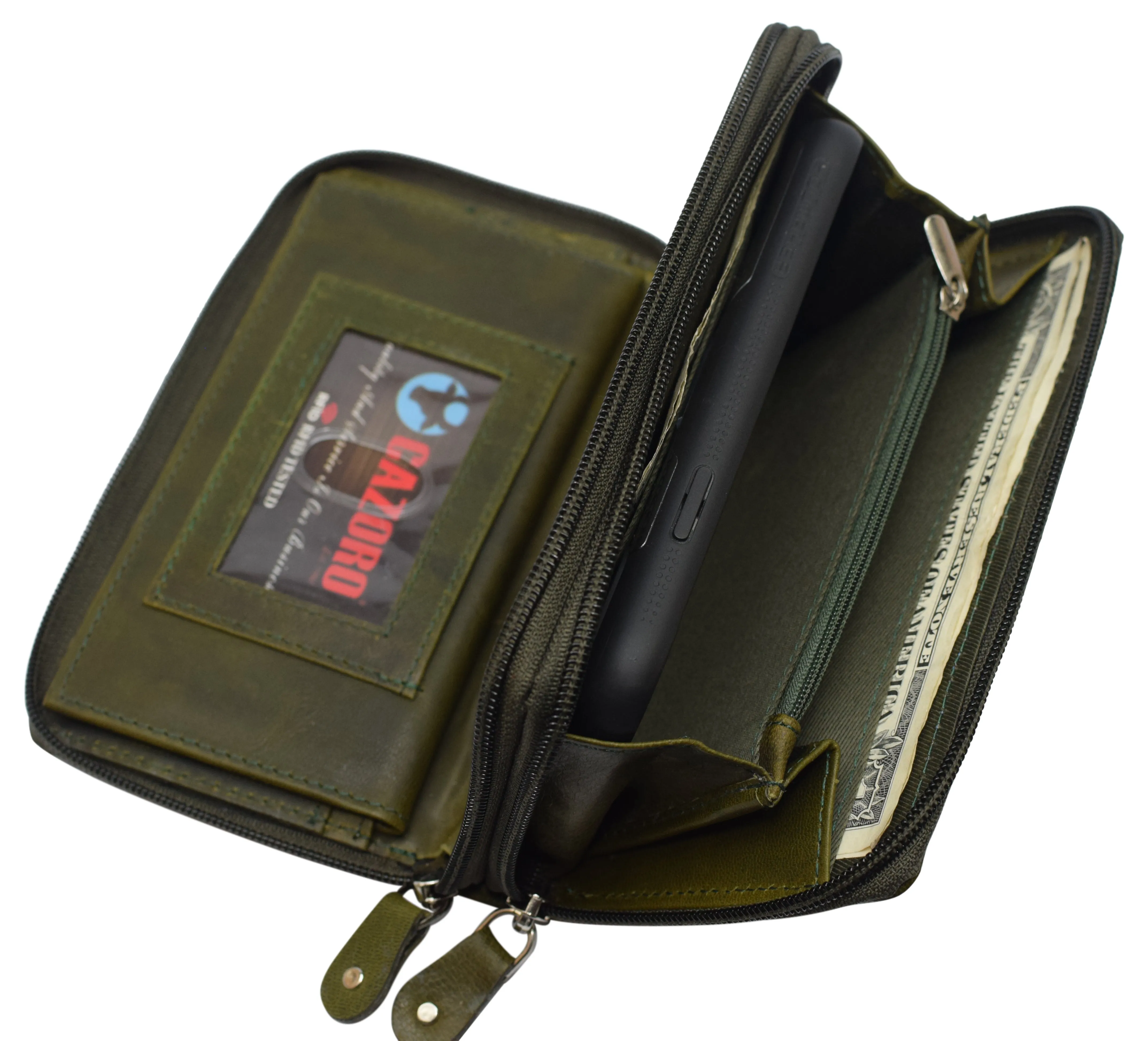 RFID Blocking Cellphone Wallet for Women Dual Zipper Long Purse with Removable Checkbook Holder