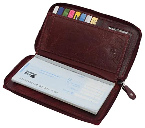 RFID Blocking Cellphone Wallet for Women Dual Zipper Long Purse with Removable Checkbook Holder