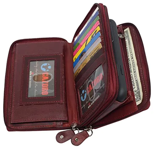 RFID Blocking Cellphone Wallet for Women Dual Zipper Long Purse with Removable Checkbook Holder