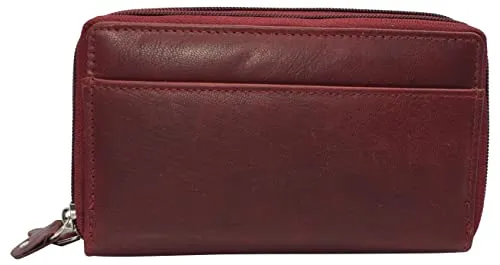 RFID Blocking Cellphone Wallet for Women Dual Zipper Long Purse with Removable Checkbook Holder
