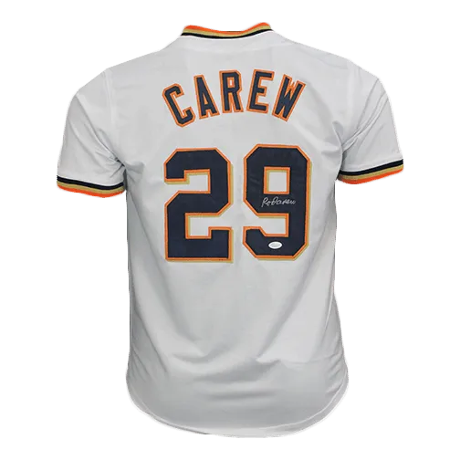 Rod Carew Autographed Minnesota Throwback White Baseball Jersey (JSA)