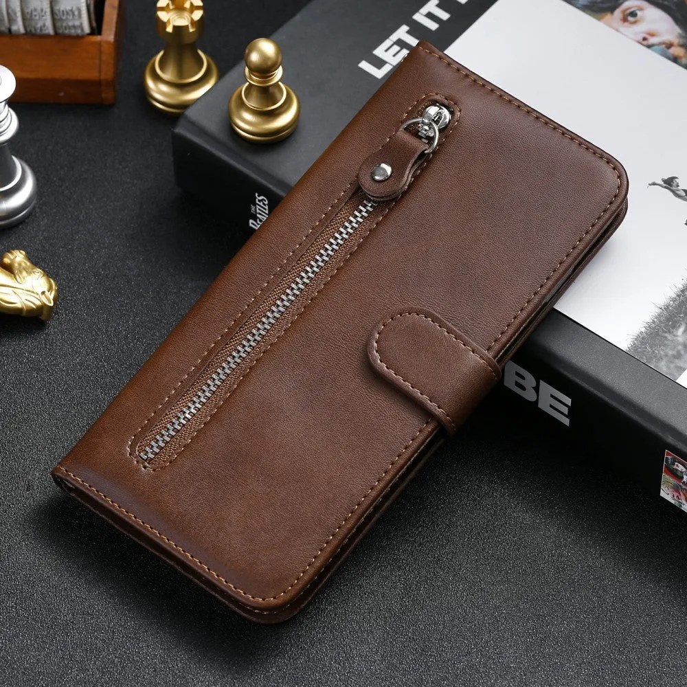 Samsung Galaxy A32 (4G) Leather Case Flip Cover with Zipper - Brown