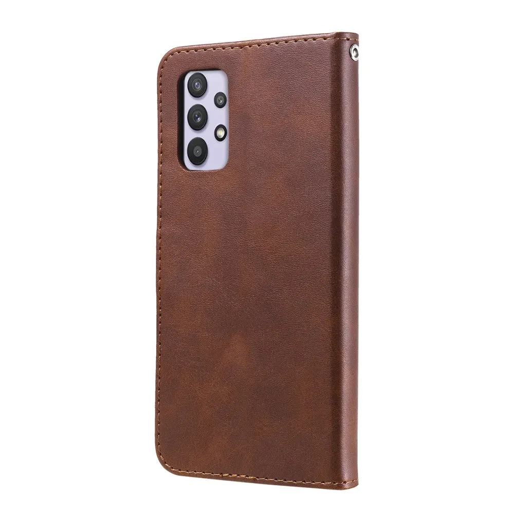 Samsung Galaxy A32 (4G) Leather Case Flip Cover with Zipper - Brown