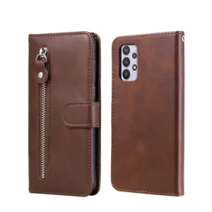 Samsung Galaxy A32 (4G) Leather Case Flip Cover with Zipper - Brown