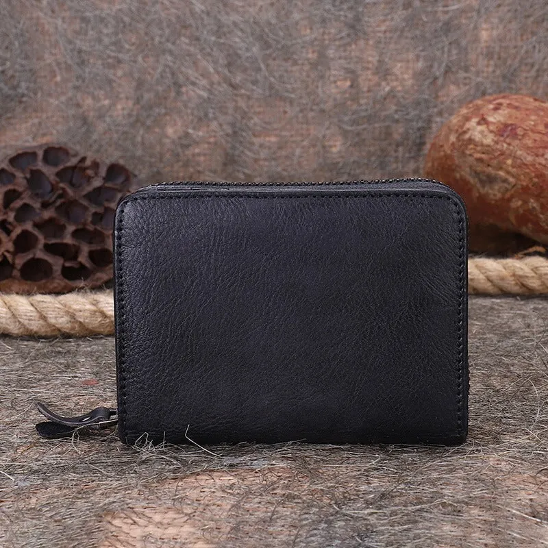 Small Green Leather Bifold Wallet Vintage Billfold Cute Women Zip Wallet For Ladies