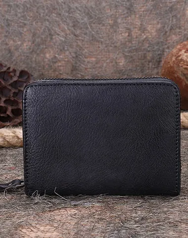 Small Green Leather Bifold Wallet Vintage Billfold Cute Women Zip Wallet For Ladies