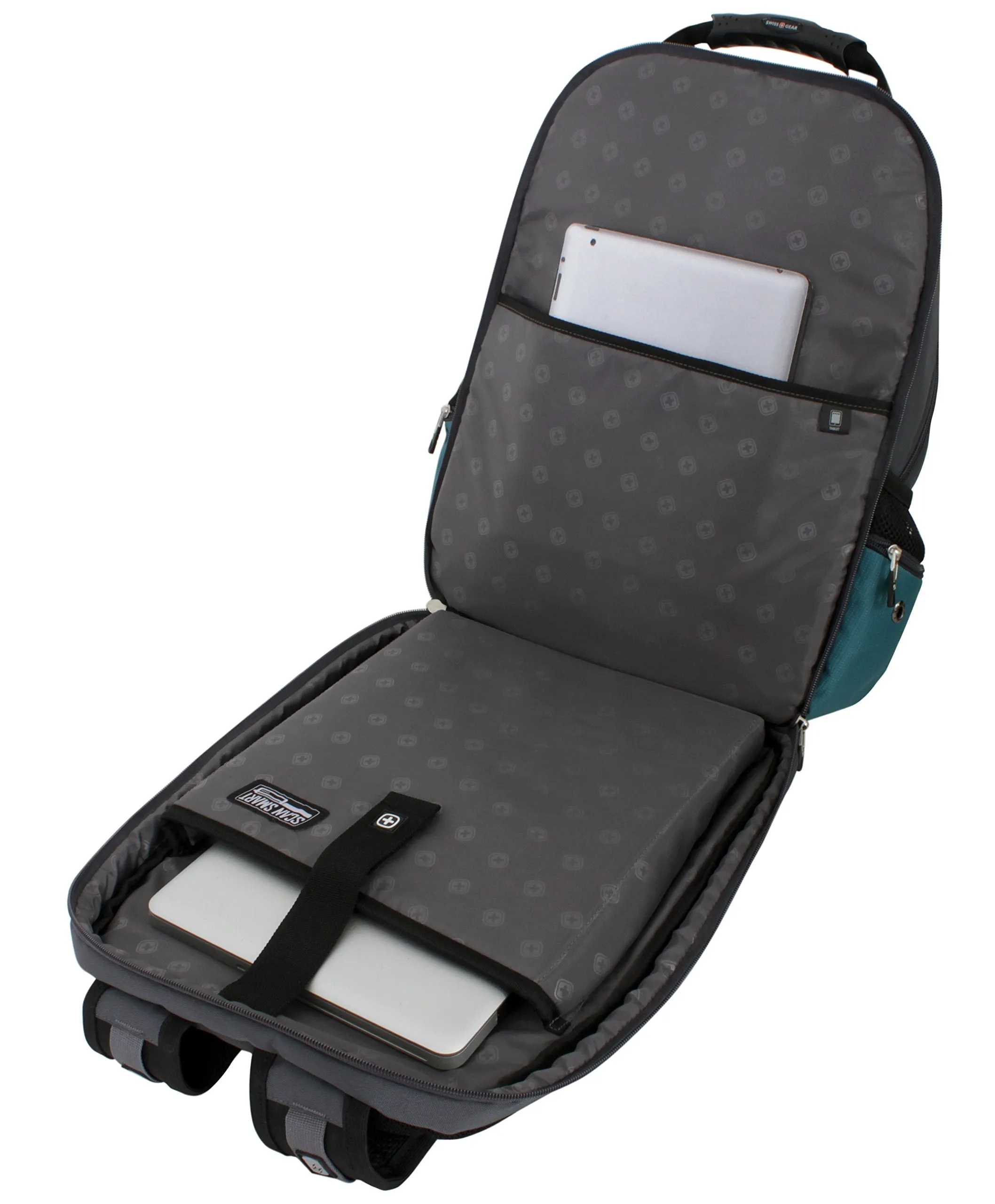 Swiss Gear SA6799 Gray with Teal TSA Friendly ScanSmart Laptop Backpack - Fits Most 15 Inch Laptops and Tablets